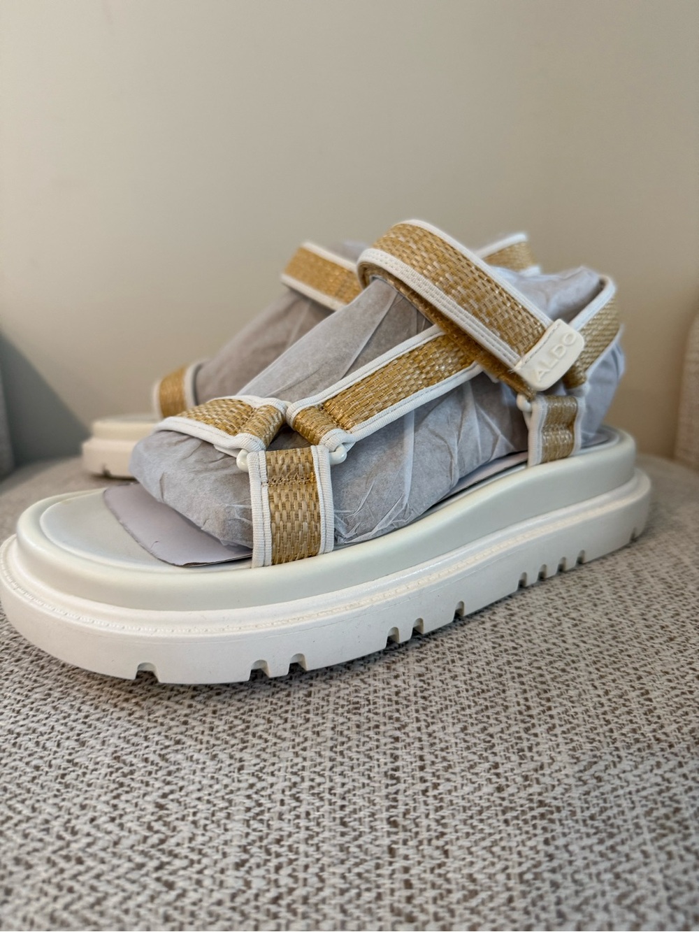 ALDO White and Tan Woven Platform Sandals